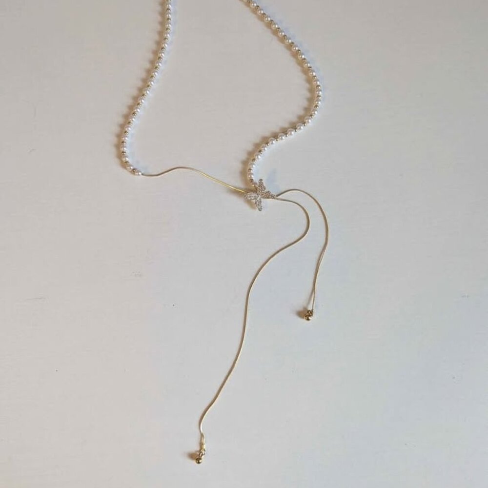 Pearl Butterfly Bolo Necklace